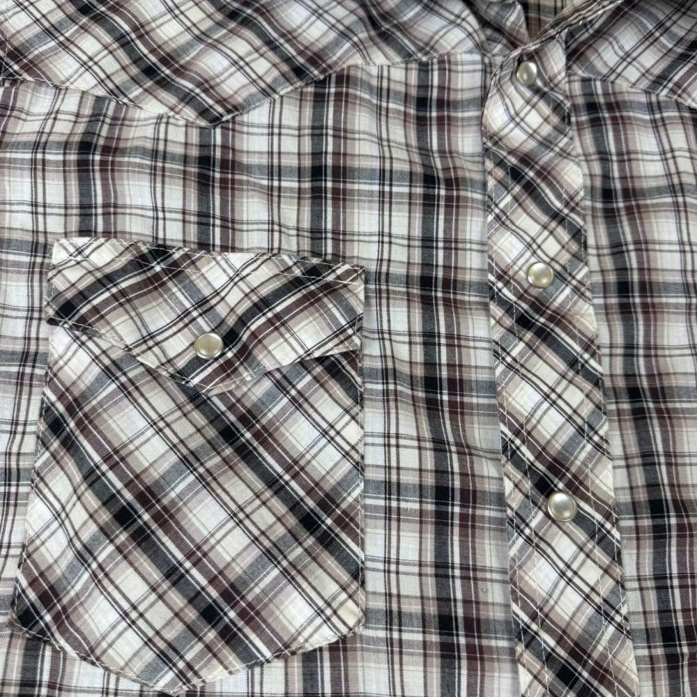 Wrangler Western Fashion Mens Brown Plaid Pearl Snap Short Sleeve Shirt L - Picture 4 of 6